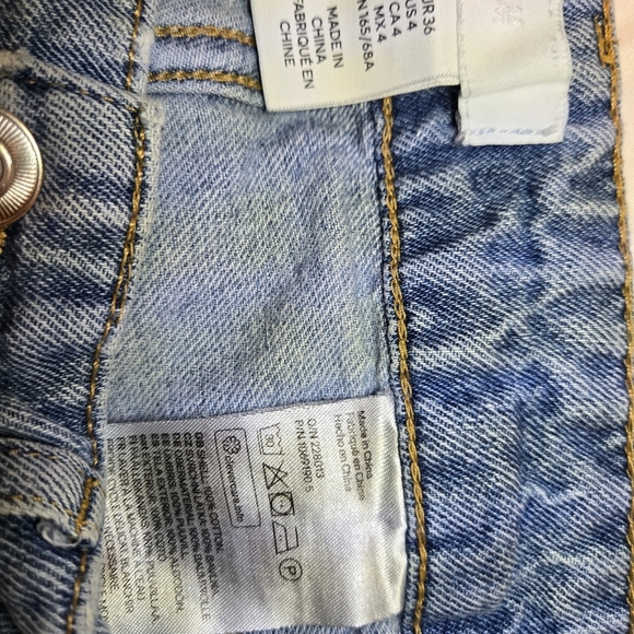 H&M Cargo Jeans Denim Blue Acid Wash Wide Leg High Rise Waisted Pockets y2k sz 4 - Picture 8 of 8